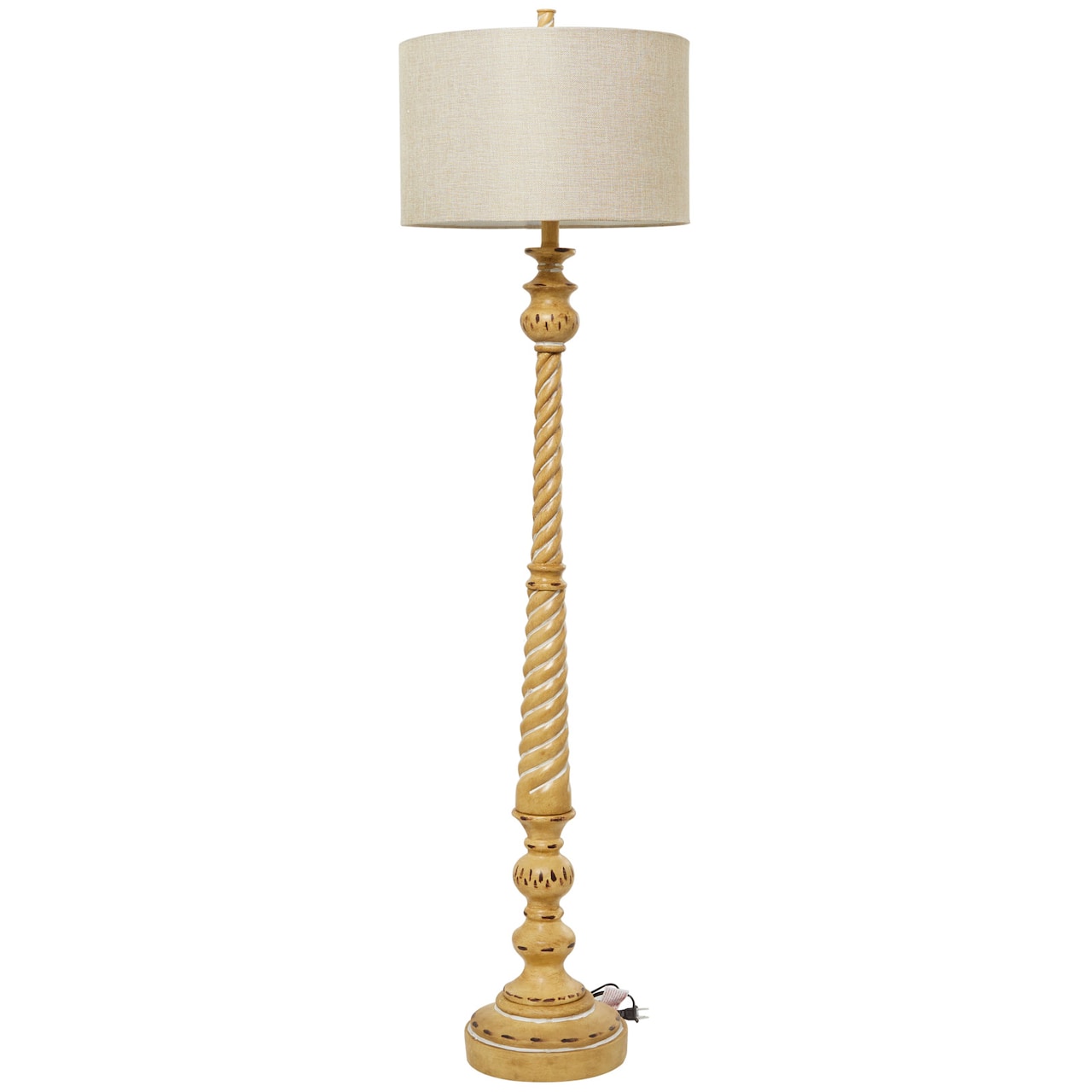 Brown Polystone Turned Style Floor Lamp with Drum Shade 16" x 16" x 60"